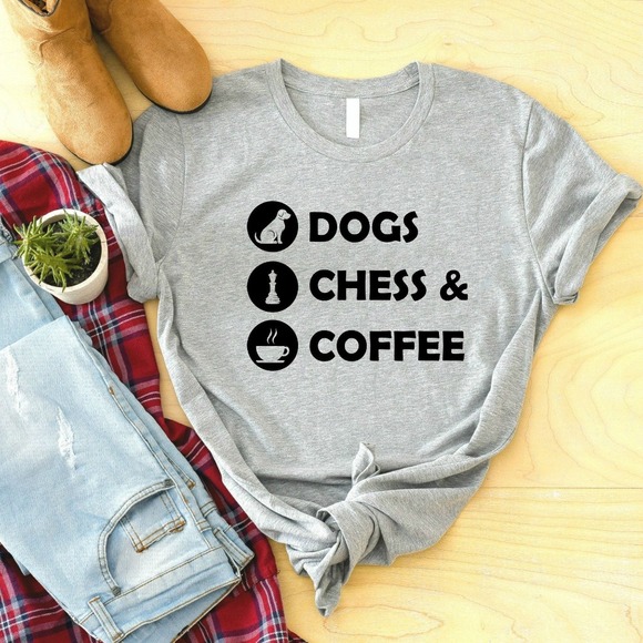 Dogs Chess & Coffee Shirt, Chess Shirt, Chess Lover Shirt, Chess Player Shirt - Picture 1 of 2